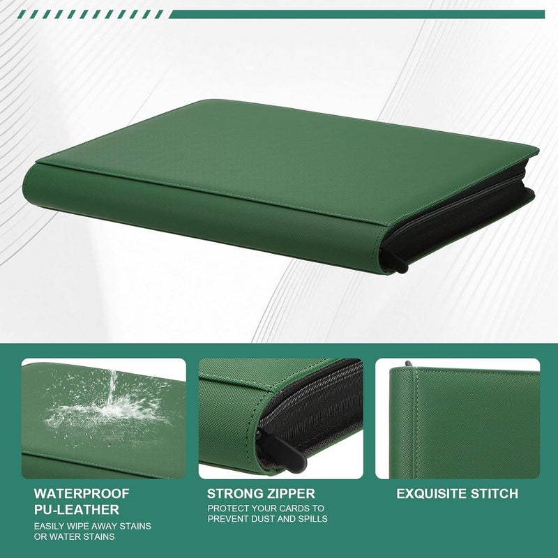 MOSLA Toploader Binder,Trading Card Binder Storage Hold up 288 Cards 9-Pocket Top Loader Binder with Sleeves for 3"x4" Rigid Toploaders Hard Cases (9Deep Green) - Image 2